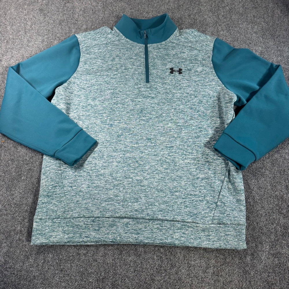 Under Armour Mens XL Quarter Zip Pullover Teal Heathered Fleece Loose Fit Active